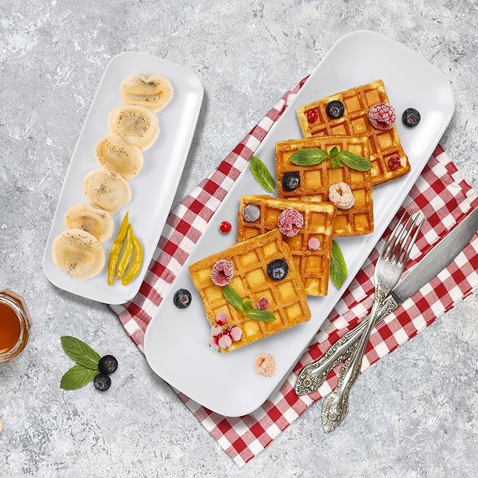 4 Pack Plastic Serving Trays for Party - White Serving Tray 10 by 5.5 in - Heavy Duty Dessert Trays for Food - Rectangular Party Serving Trays - Premium Party Trays - White Platters