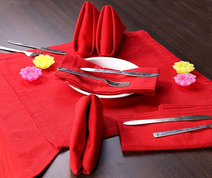 Ramanta Home Red Cotton Dinner Napkins Set of 12, 18x18 Inch 100% Cotton Cloth Napkins, Reusable Fabric Table Napkins for Everyday Dining, Parties, Weddings, Spring & Easter Table Décor Washable