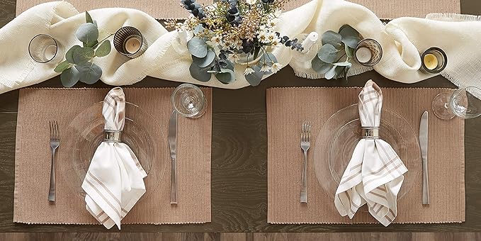 DII Basic Everyday Ribbed Tabletop 100% Cotton, Placemat Set, 13x19, Stone, 6 Piece