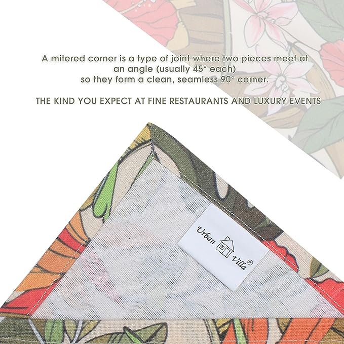 Urban Villa Cloth Napkins 100% Cotton Dinner Napkins Highly Absorbent 20x20 Inches (Set of 12) Hibiscus Print Reusable Washable Soft Durable Premium Napkins Ideal for Home Wedding Parties