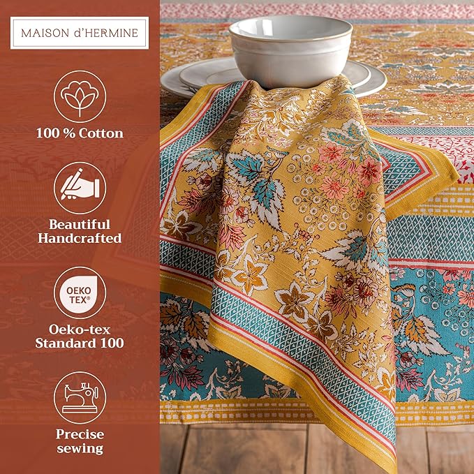 Maison d' Hermine Cloth Napkins Set of 4 100% Cotton Everyday Reusable Square Napkins Cloth Washable, Dinner, Party, Wedding, Restaurant, Spring/Summer (Marquise, 20" x 20")