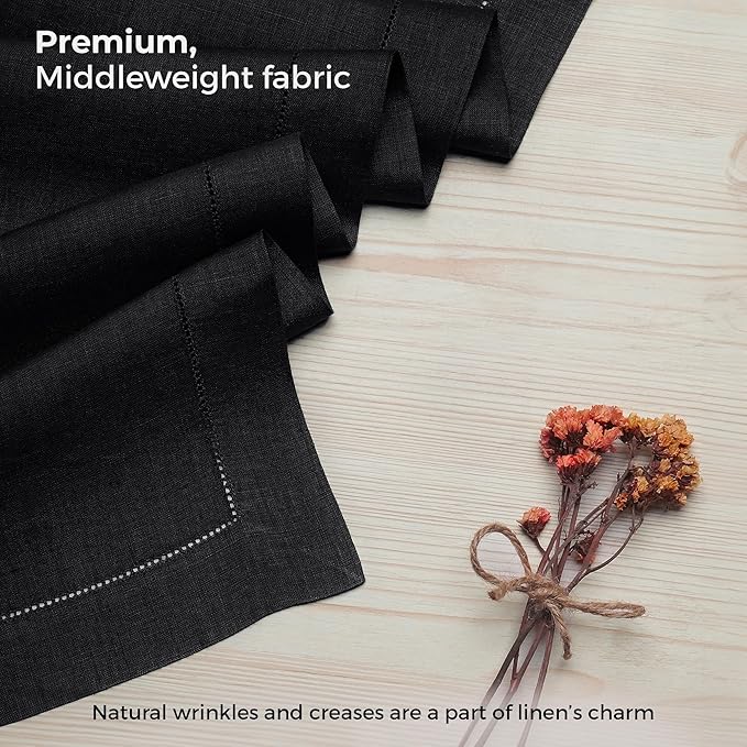 D'Moksha Homes Linen Black Table Runner 108 Inches Long - 100% Pure Linen 14 x 108 Inch Table Runner for Winter, Christmas, Holiday, New Year - Classic Hemstitch