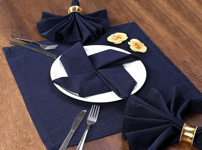 Ramanta Home Navy Cotton Dinner Napkins Set of 12, 18x18 Inch 100% Cotton Cloth Napkins, Reusable Fabric Table Napkins for Everyday Dining, Parties, Weddings, Spring & Easter Table Décor Washable
