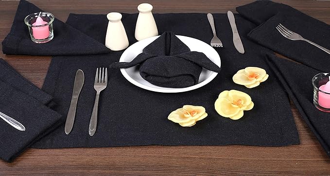 Ramanta Home Black Cotton Dinner Napkins Set of 12, 18x18 Inch 100% Cotton Cloth Napkins, Reusable Fabric Table Napkins for Everyday Dining, Parties, Weddings, Spring & Easter Table Décor Washable
