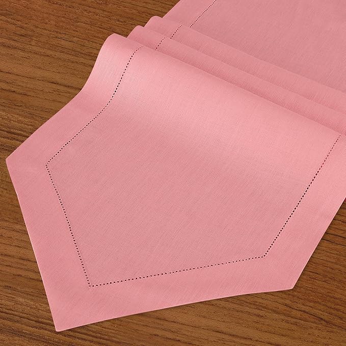 D'Moksha Homes Dusty Pink Linen Table Runner 72 Inches Long - 100% Pure Linen Diamond Table Runner 14 x 72 Inch for Dining, Winter, Christmas, Holiday, New Year - Machine Washable