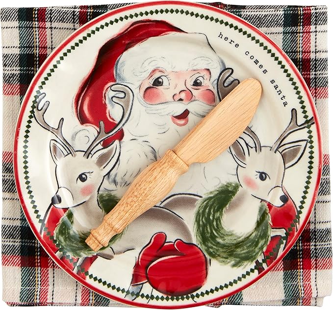 Mud Pie Christmas Appetizer Set, Santa, plate 6 1/2" dia