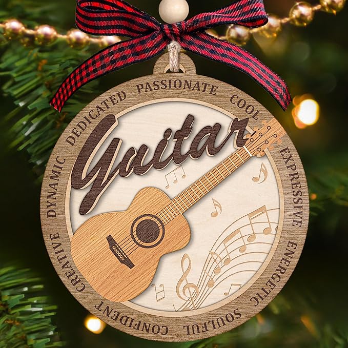 Guitar Ornament - Guitar Ornaments for Christmas Tree - Music Gifts for Guitars Lovers, Players, Guitarist, Teacher, Musician - Gifts for Music Lovers - Wood Musical Note Ornament 2025