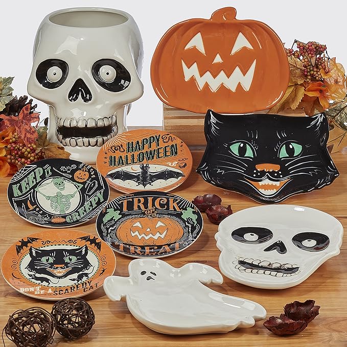Certified International Scaredy Cat 6" Canape/Luncheon Plates, Assorted Designs, Multicolor, Medium, Set of 4