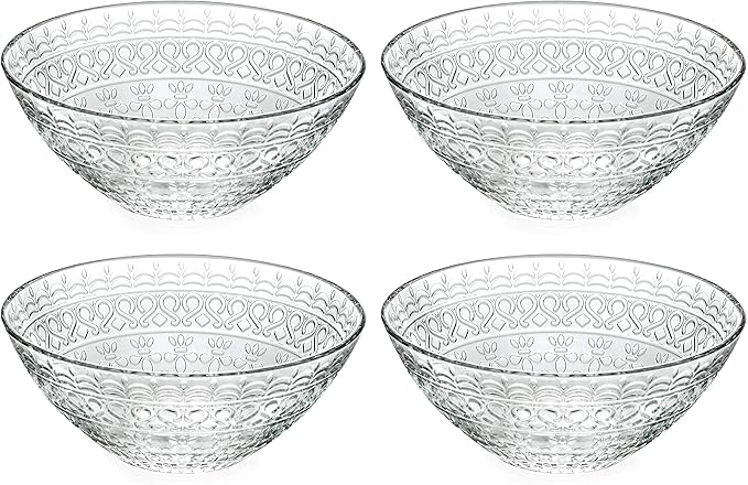 Barski Glass Bowl - For Dessert - Salad - Pasta - Fruit - Nuts - Chocolate - Set of 4 Bowls - Designed - 6.25" Diameter - Made in Europe