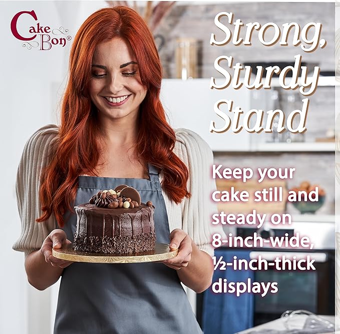 Cakebon Round Cake Boards - Sturdy 1/2 Inch Thick Drums - 8 Inch Professional Smooth Straight Edges Gold 6-Pack