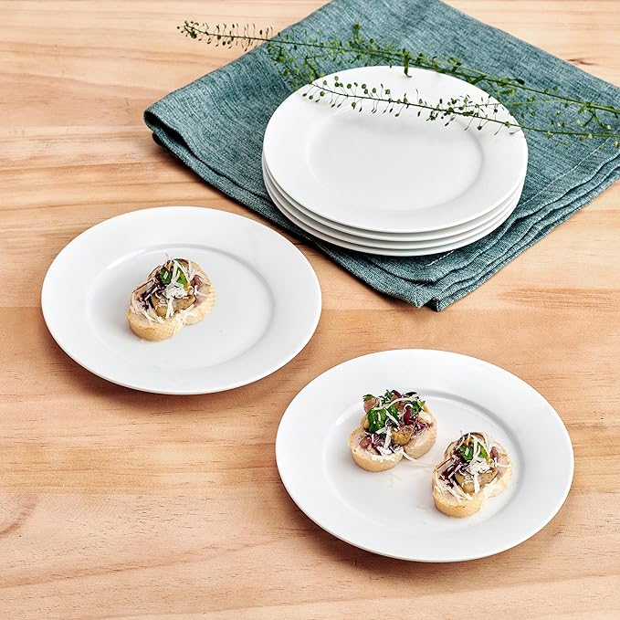 Everyday White Fitz and Floyd Classic White Rim Appetizer Plates, Set of 6