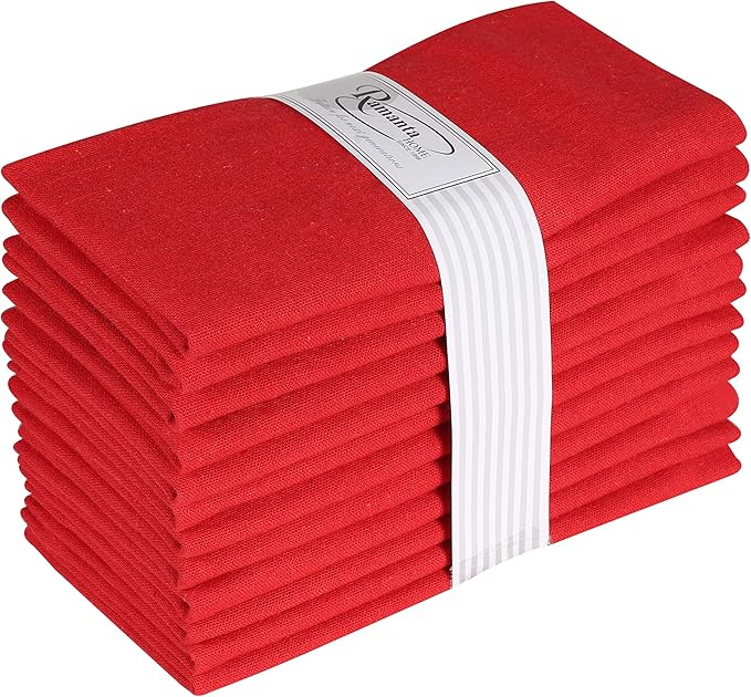 Ramanta Home Red Cotton Dinner Napkins Set of 12, 18x18 Inch 100% Cotton Cloth Napkins, Reusable Fabric Table Napkins for Everyday Dining, Parties, Weddings, Spring & Easter Table Décor Washable