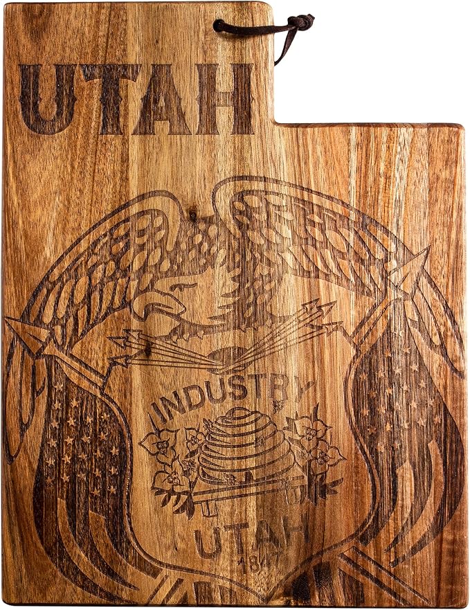 Totally Bamboo Rock & Branch Origins Series Utah State Shaped Cutting Board and Charcuterie Serving Tray, Includes Hang Tie for Wall Display
