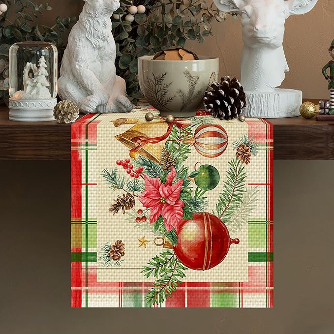 Christmas Bells Table Runner Seasonal Winter Kitchen Dining Linen Table Decoration for Indoor Outdoor Home Party Decor 13 x 72 Inch