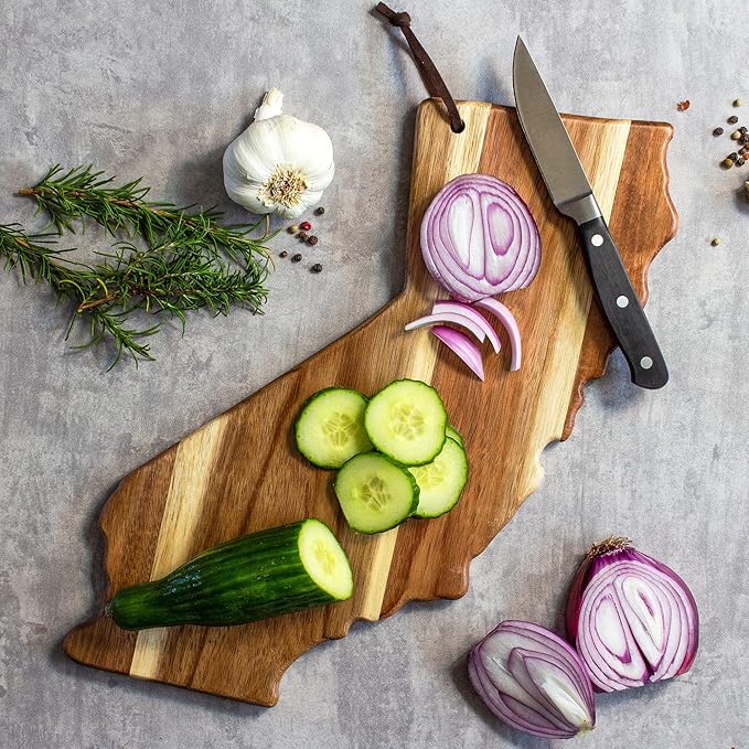 Totally Bamboo Rock & Branch Origins Series California State Shaped Cutting Board and Charcuterie Serving Tray, Includes Hang Tie for Wall Display