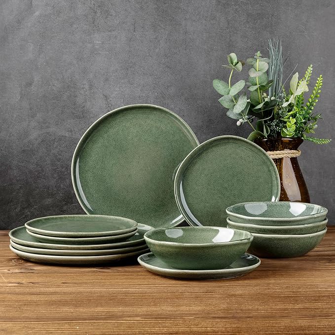 AmorArc 8.5" Ceramic Plates Set of 6 | Handmade Stoneware with Reactive Glaze for Dessert, Salad, Appetizer & Dinner | Microwave/Dishwasher Safe, Scratch Resistant