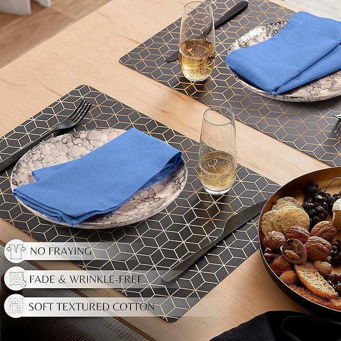 Ramanta Home Light Blue Cotton Dinner Napkins Set of 12, 18x18 Inch 100% Cotton Cloth Napkins, Reusable Fabric Table Napkins for Everyday Dining, Parties, Wedding, Spring & Easter Table Décor Washable