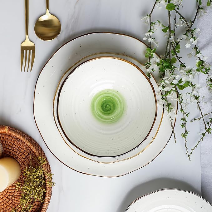 Christian Siriano Luma 16-Piece Dinnerware Set Porcelain, Green