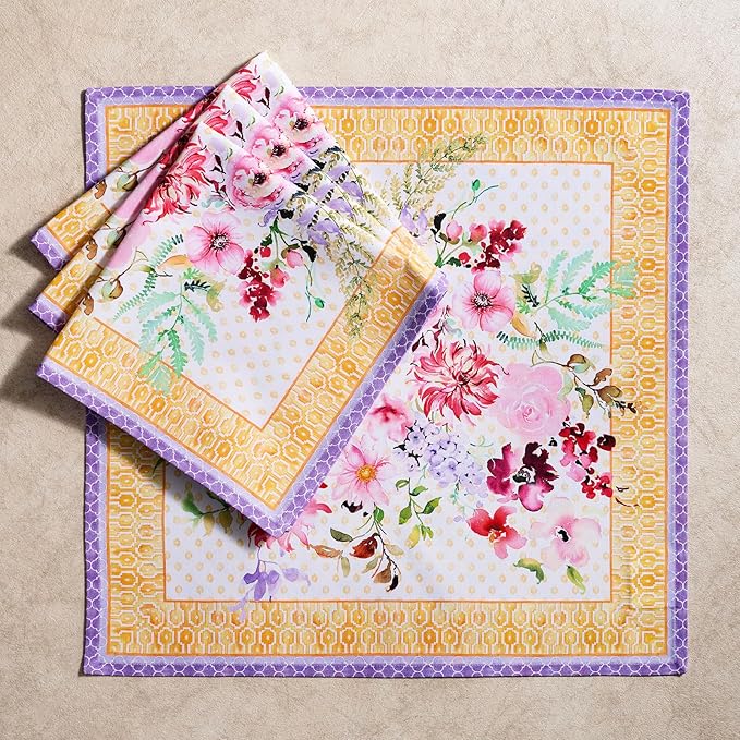Maison d' Hermine Napkin 100% Combed Cotton Premium Cloth Napkin Decorative Washable Napkins Set of 4 for Home, Kitchen, Dining, Cocktail Parties & Camping - Summer Joy (20”X20”)