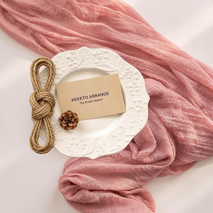 Keketoarrange Pink Valentines Day Decorations Table Runner Cheese Cloth Rustic Gauze Cheesecloth Table Runner 120 Inch 10 FT for Wedding Baby Bridal Shower Sheer Boho Spring Home Tea Party Decor