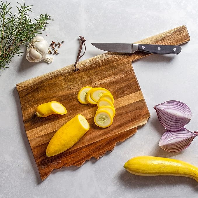Totally Bamboo Rock & Branch Origins Series Oklahoma State Shaped Cutting Board and Charcuterie Serving Tray, Includes Hang Tie for Wall Display 16-3/4" x 9" x 5/8"