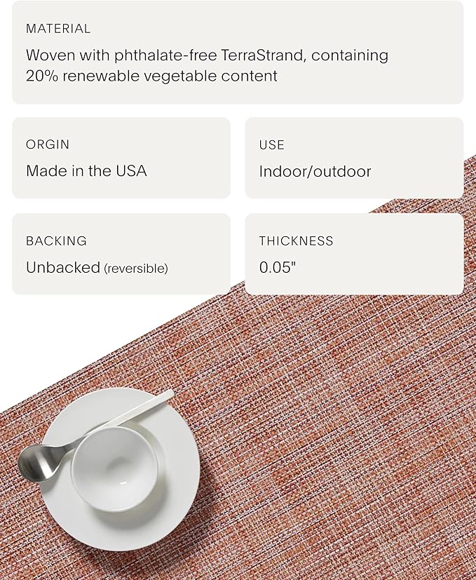 Chilewich Mini Basketweave Placemats in Cinnamon - Set of 4 - Easy Care Woven Tabletop Textiles - Indoor/Outdoor - 15" Round