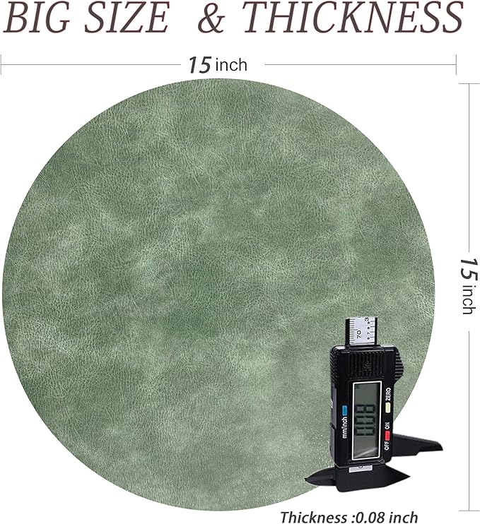 UnivoColors PU Leather Placemats Set of 6,15 Inches Round Washed Cowhide Pattern Table Mats for Dining Table, Kitchen, Party Decoration(Retro Green)