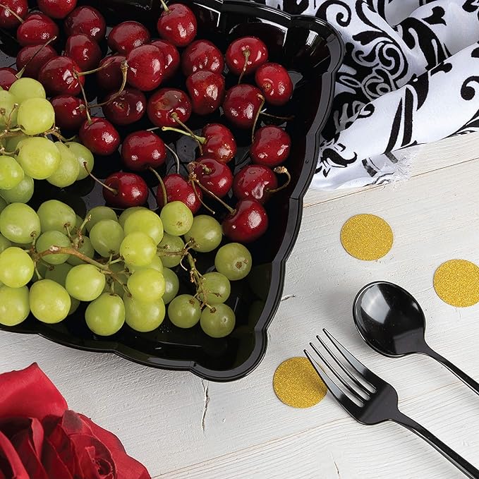 Plasticpro Plastic Serving Trays - Serving Platters Rectangle 9X13 Disposable Party Dish 12 Black Trays