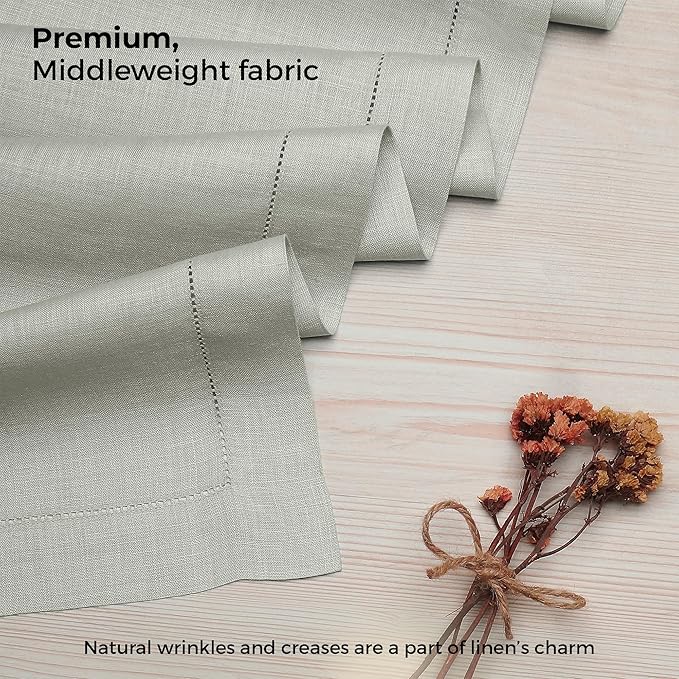 D'Moksha Homes Linen Silver Grey Table Runner 90 Inches Long - Classic Hemstitch 100% Pure Linen Dining Table Runner 14 x 90 Inch for Winter, Christmas, Holiday, New Year