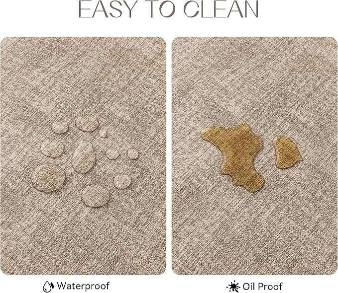 Romanstile Vinyl Placemats Set of 4-12 X 17 Inch - Faux Leather 100% Waterproof Oil-Proof Wipeable Place Mats, Heat Resistant Reversible PU Table Mats for Kitchen Dining Party Outdoor, Khaki