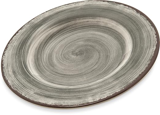 Carlisle FoodService Products Mingle Resuable Plastic Plate Dinner Plate with Pottery Style for Home and Restaurant, Melamine, 9 Inches, Smoke, (Pack of 12)