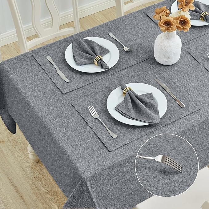 Rectangle Table Cloth Linen Farmhouse Stainproof Waterproof Washable Polyester Oblong Rectangular Fabric Table Cover for Kitchen Dining Dinner(Gray/60x144 Inch)