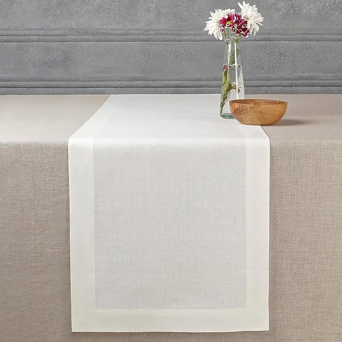 D'Moksha Homes Linen Ivory Table Runner 72 Inches Long - 100% Pure Linen 14 x 72 Inch Table Runner for Dining, Winter, Christmas, Holiday, New Year - Machine Washable