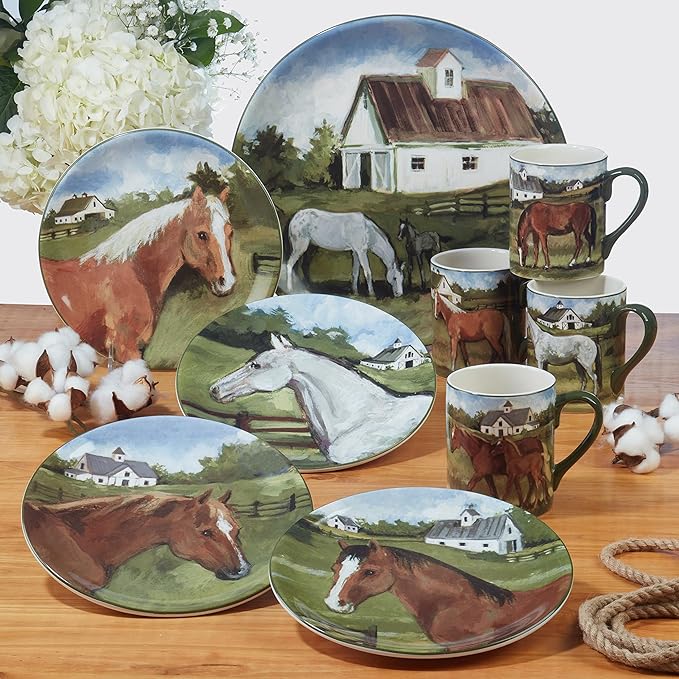 Certified International York Stables 6" Canape/Luncheon/Appetiser Plates, Set of 4 Assorted Designs