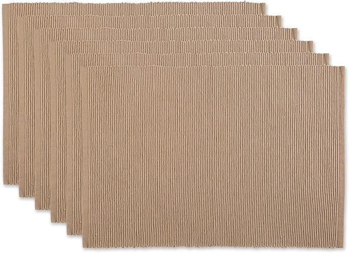 DII Basic Everyday Ribbed Tabletop 100% Cotton, Placemat Set, 13x19, Stone, 6 Piece