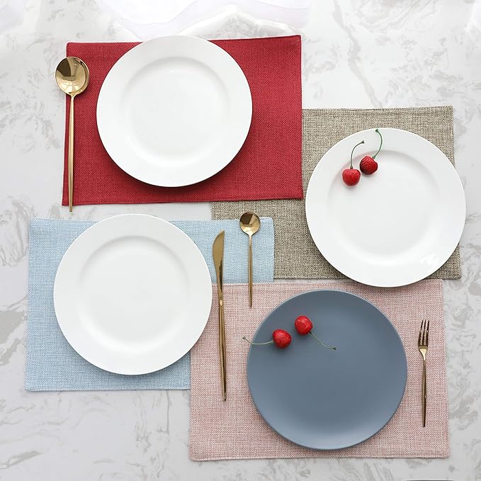 Home Brilliant Cloth Placemats Set of 8 Red Linen Placemats for Valentine's Day Dinner Heat Resistant Dining Table Mats Kitchen Place Mats, Dark Red Burgundy