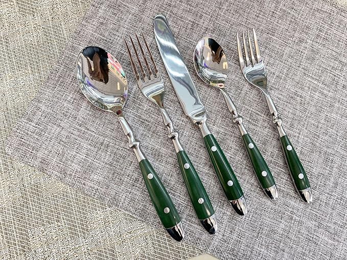 70PCS Cutlery Green Silverware Set for 14 Christmas Essentials Durable 18/10 Stainless Steel Utensils Set Flatware Sets Utensil Sets Mirror Polished Classical Retro Steak Tableware Spoon Fork Knife