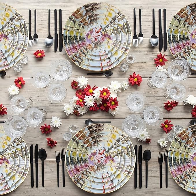 Porcelain Dinnerware Sets for 4 Bone Ceramic Dinner Plates Set 16 Piece Home Kitchen Dish Set Tableware for Celebration Wedding Family Gathering Christmas, Red/White, chun55