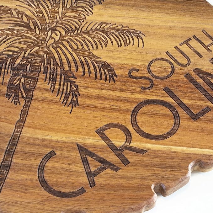 Totally Bamboo Rock & Branch Origins Series South Carolina State Shaped Cutting Board and Charcuterie Serving Tray, Includes Hang Tie for Wall Display