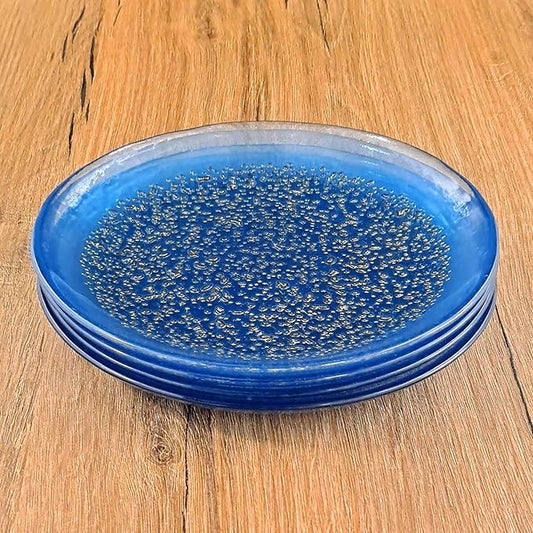 Red Pomegranate ISLA 7" Canape Plate Set of 4 Indigo/Bronze