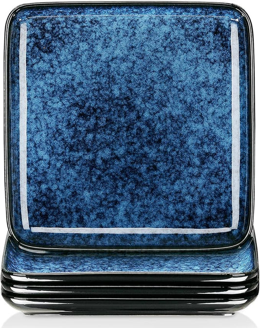 vancasso, Stern Series Glaze Stoneware Dinner Plate 4 Pieces, Large Square Shape Plate - Blue