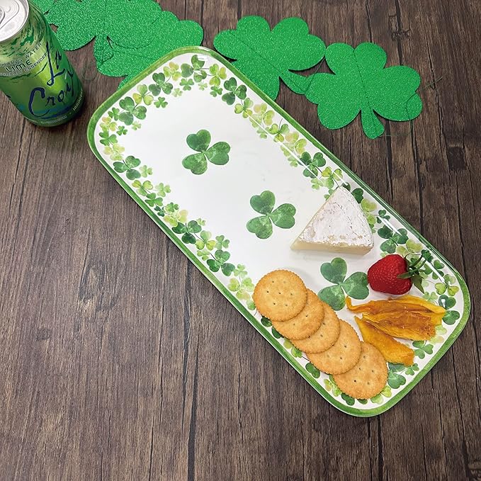 UPware Shamrock Melamine Serving Tray, 15 x 6.5 Inch Rectangular Serving Platter, BPA Free Food Tray for Party Entertaining