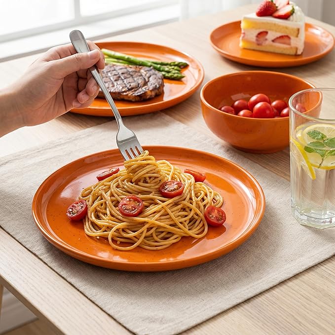 ONEderful 11 Inch Melamine Dinner Plates Set of 4 - Orange Modern Flat Plates, Durable & Lightweight Catering Dishes for Halloween, Christmas, Parties, Picnics, Holidays, Dishwasher Safe (Orange)