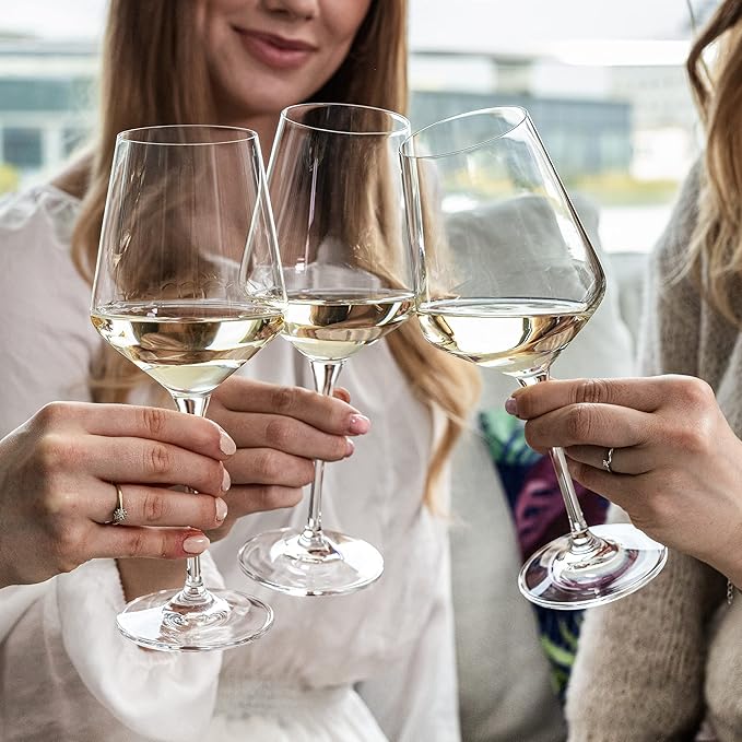 Krosno Large White Wine Glasses Set of 6, 13.2 oz, Avant-Garde Collection, Crystal Glass,Long Stem Wine Glasses for Wines and Cocktails, Glass Set for All Occasions, Dishwasher Safe, Made in Europe