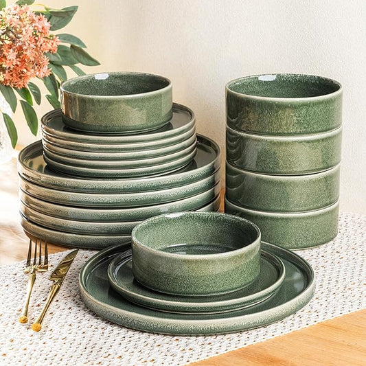 AmorArc Ceramic Dinnerware Sets, Handmade Reactive Glaze Stoneware Plates and Bowls Sets,Highly Chip and Crack Resistant | Dishwasher & Microwave Safe Dishes Set, Service for 6 (18pc)