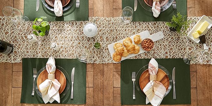 DII Basic Everyday Ribbed Tabletop 100% Cotton, Placemat Set, 13x19, Dark Green, 6 Piece