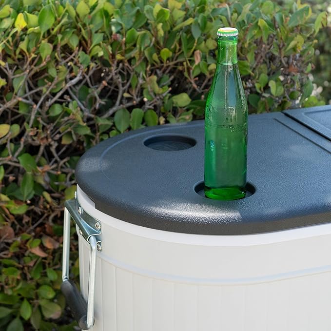 Permasteel Rolling Patio Cooler – Large Outdoor Ice Chest with Wheels, Beverage Cooler for Backyard, BBQ, Tailgate, Beach, Parties, Rustic Farmhouse Design
