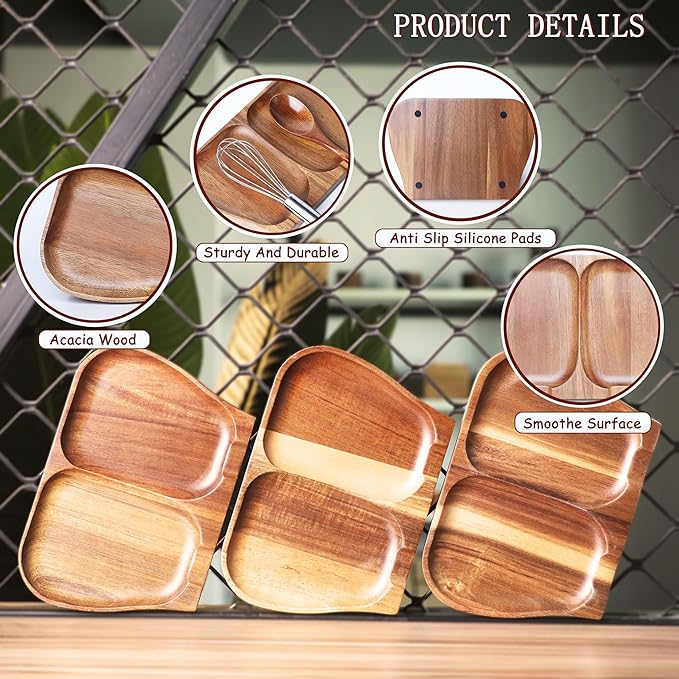 Large Acacia Wood Spoon Rest, Double Wooden Spoon Holder With Non Slip Silicone Feet, Handmade Kitchen Rest for Kitchen Countertop (Brown)