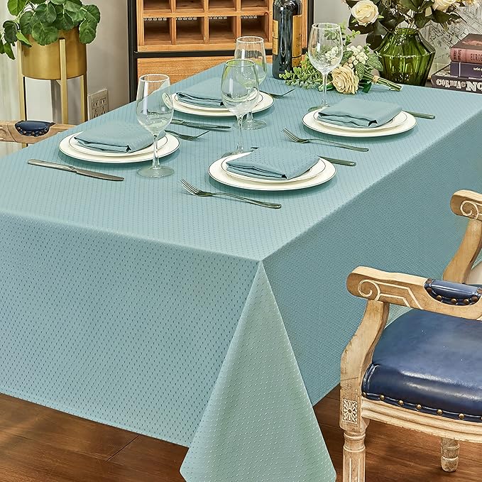 Rectangle Table Cloth Linen Farmhouse Stainproof Waterproof Washable Polyester Oblong Rectangular Fabric Table Cover for Kitchen Dining Dinner (Turquoise, 52 X 70 Inch)