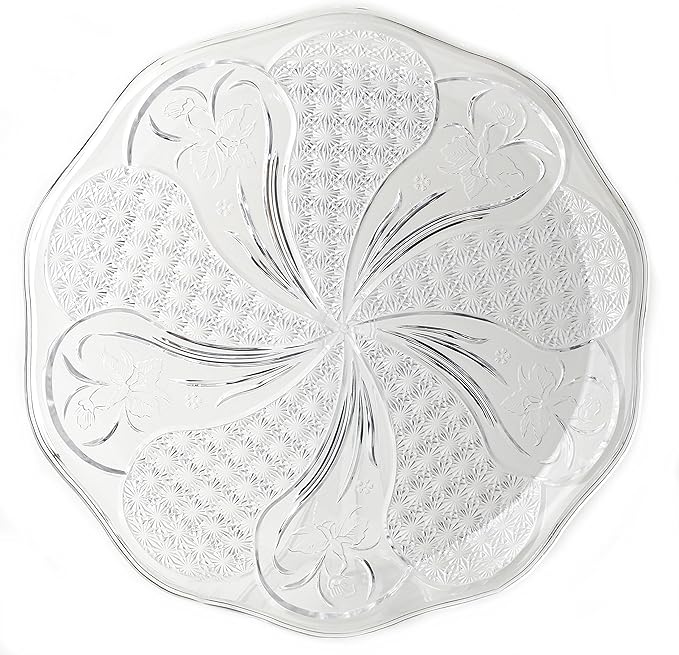 3 Acrylic Serving Trays Round 13.5" Dia Clear Cut Glass Look 1.5" Deep Tulip Des
